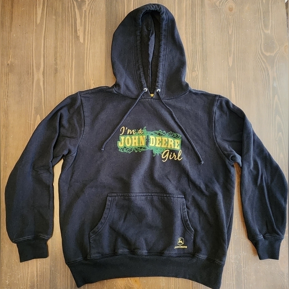 Girls Size M (8/10) John Deere Hoodie "I'm A John Deere Girl" Black Hoodie